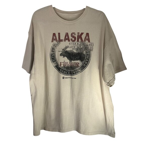 Retro Holland America Line Mens Size Large T-Shirt Alaska Moose Graphic Beige - Picture 1 of 6